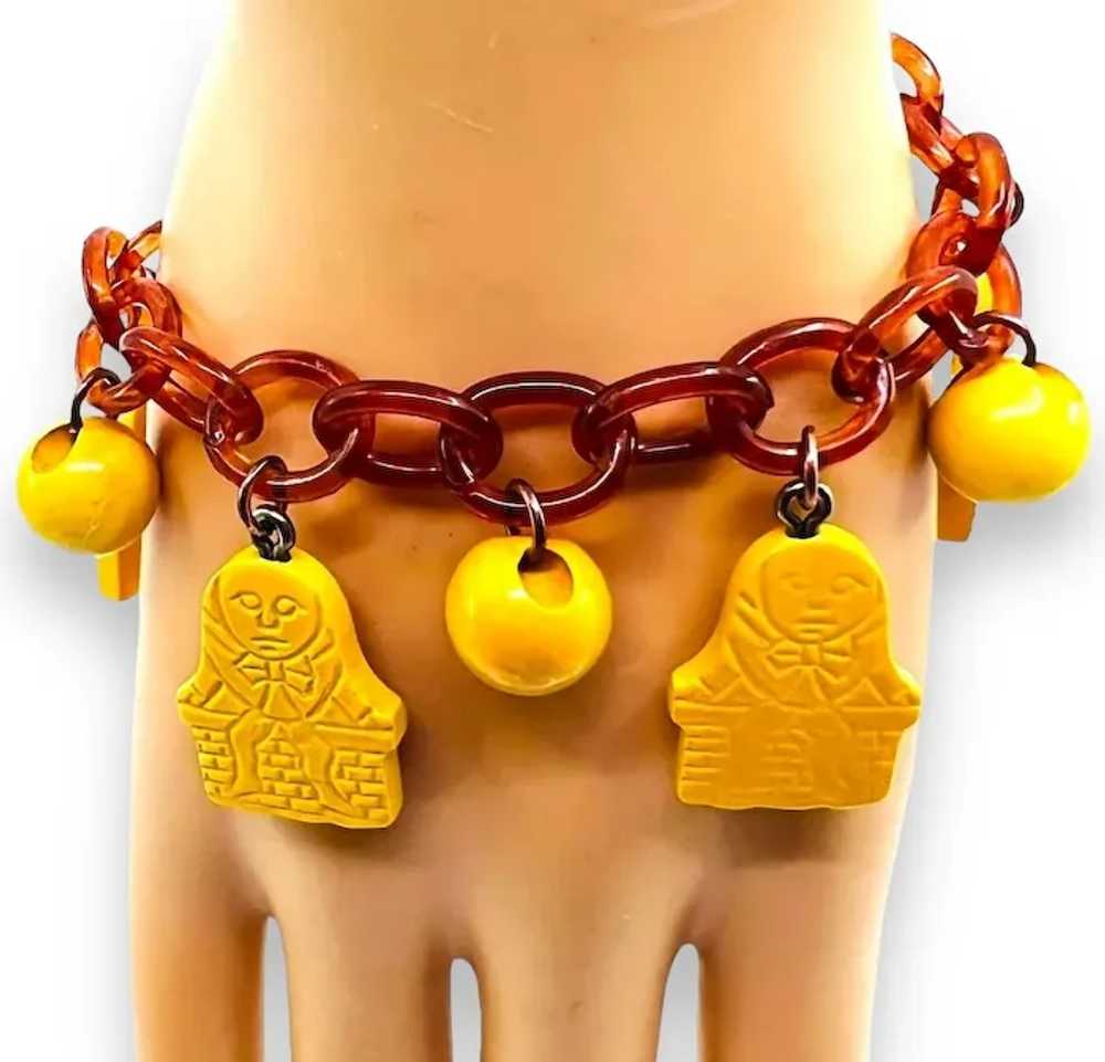 Butterscotch Bakelite Humpty Dumpty Charm Bracele… - image 2