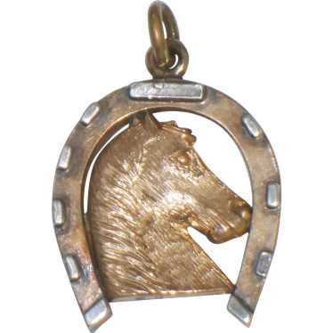 Vintage Horseshoe Fob Two Tone Silver Horse Head … - image 1