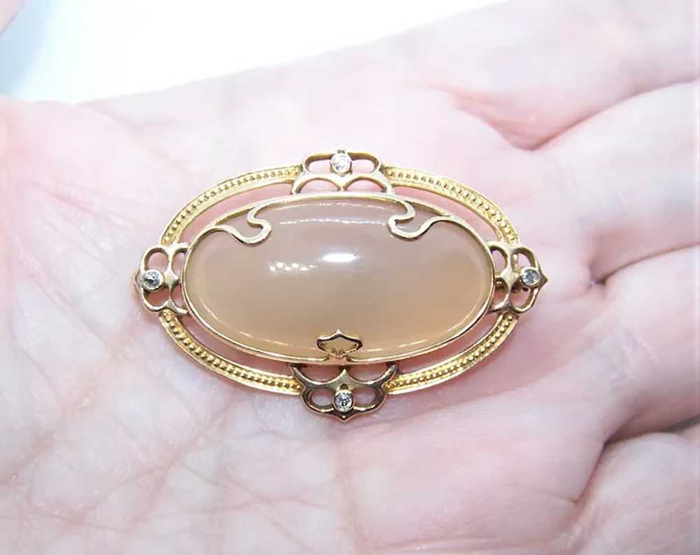 Art Nouveau 14K Gold Translucent Agate Pin Brooch… - image 6