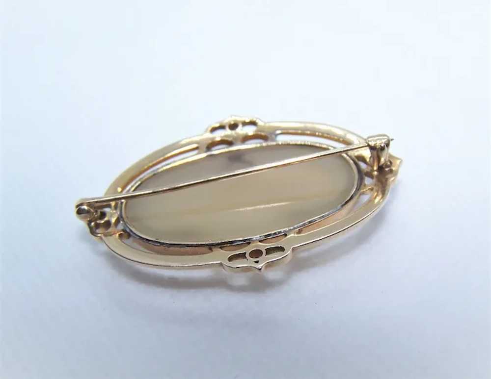 Art Nouveau 14K Gold Translucent Agate Pin Brooch… - image 9