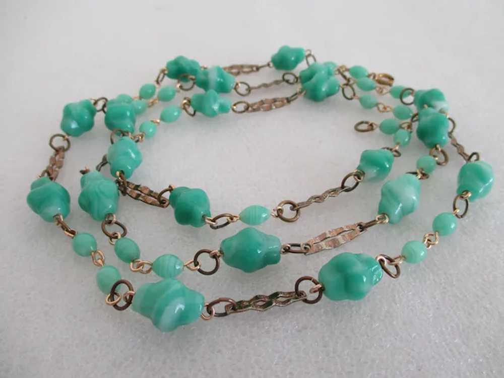 Green White Mottled Glass Nugget Beads Necklace V… - image 11