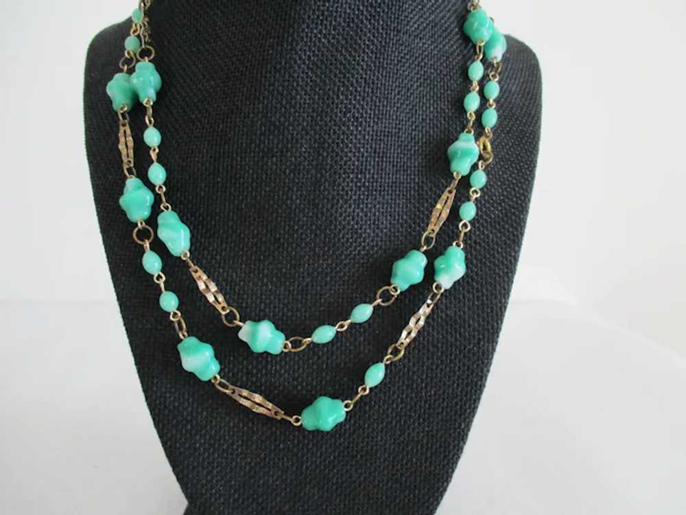 Green White Mottled Glass Nugget Beads Necklace V… - image 2