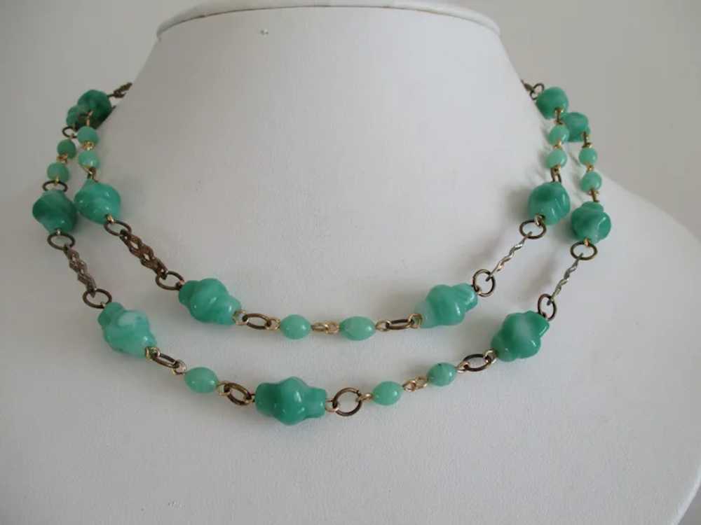 Green White Mottled Glass Nugget Beads Necklace V… - image 3