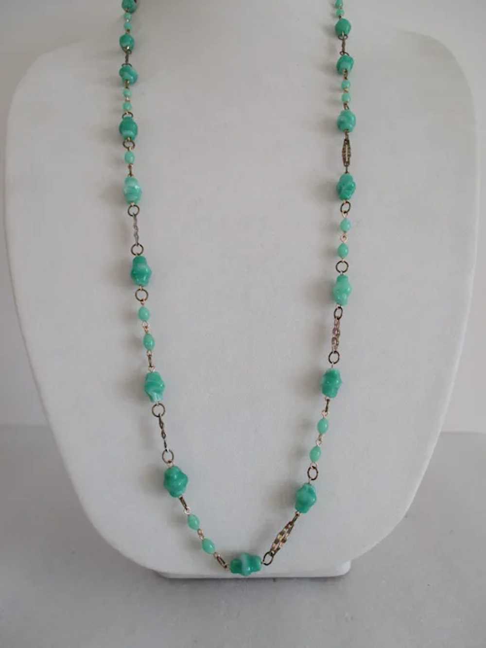Green White Mottled Glass Nugget Beads Necklace V… - image 7