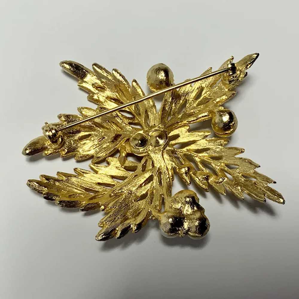 Vintage Palm Leaves and Simulated Pearls Brooch P… - image 3