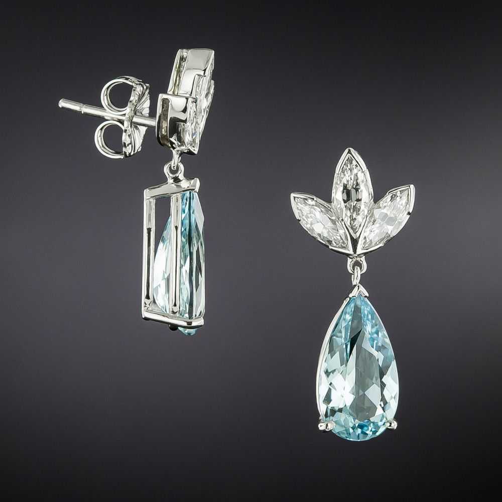 Mid-Century Diamond and Aquamarine Drop Earrings - image 2