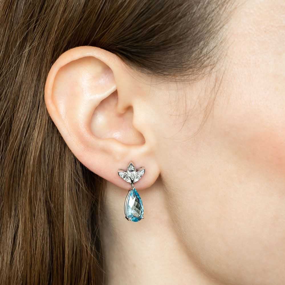 Mid-Century Diamond and Aquamarine Drop Earrings - image 3