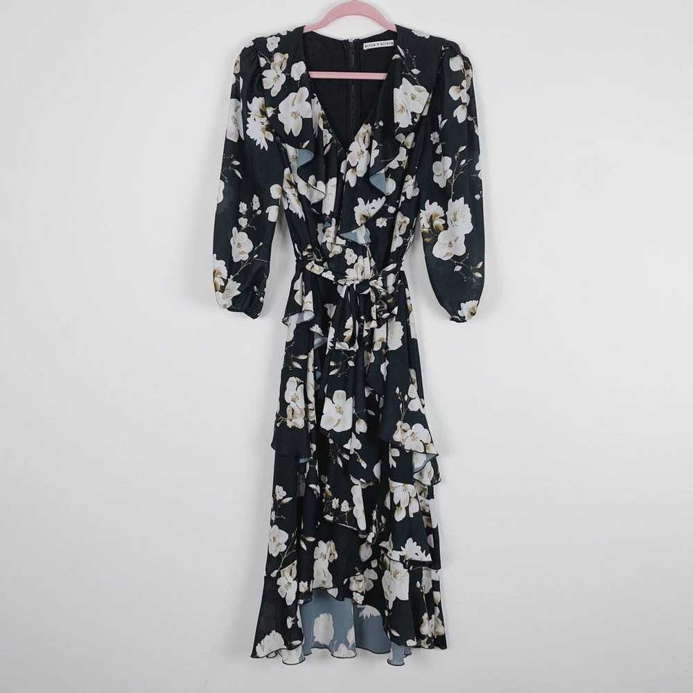 Alice + Olivia Black Kye Ruffle Wrap Dress Size 8 - image 3
