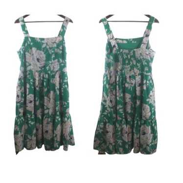 Elize J Green Floral Sleeveless A-Line Flounce Ru… - image 1