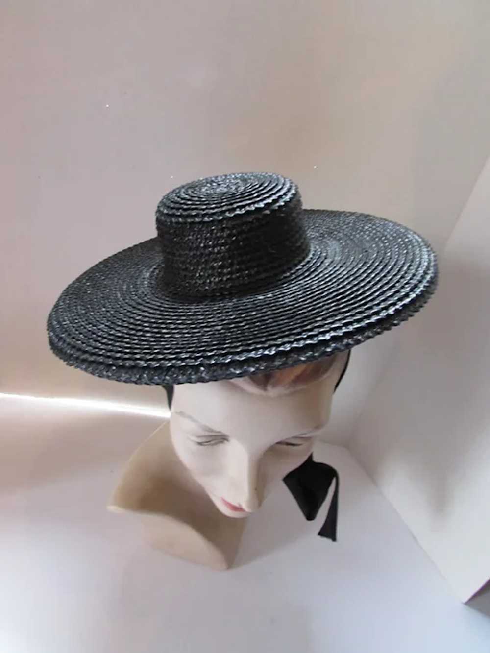 SALE Cute Mid Century Black Straw Hat Tiny Round … - image 2