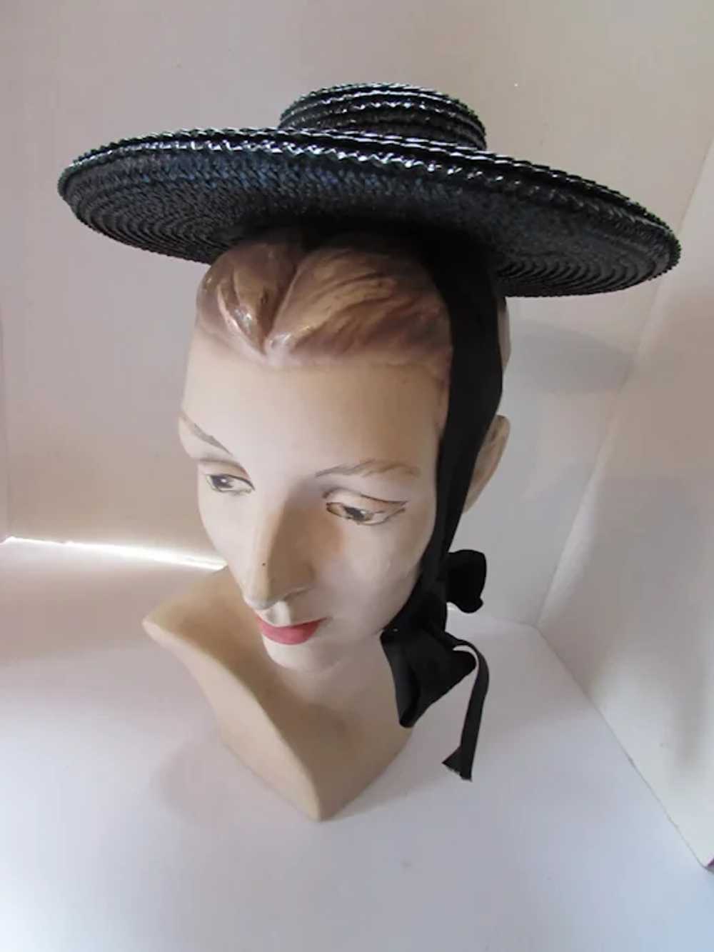 SALE Cute Mid Century Black Straw Hat Tiny Round … - image 4