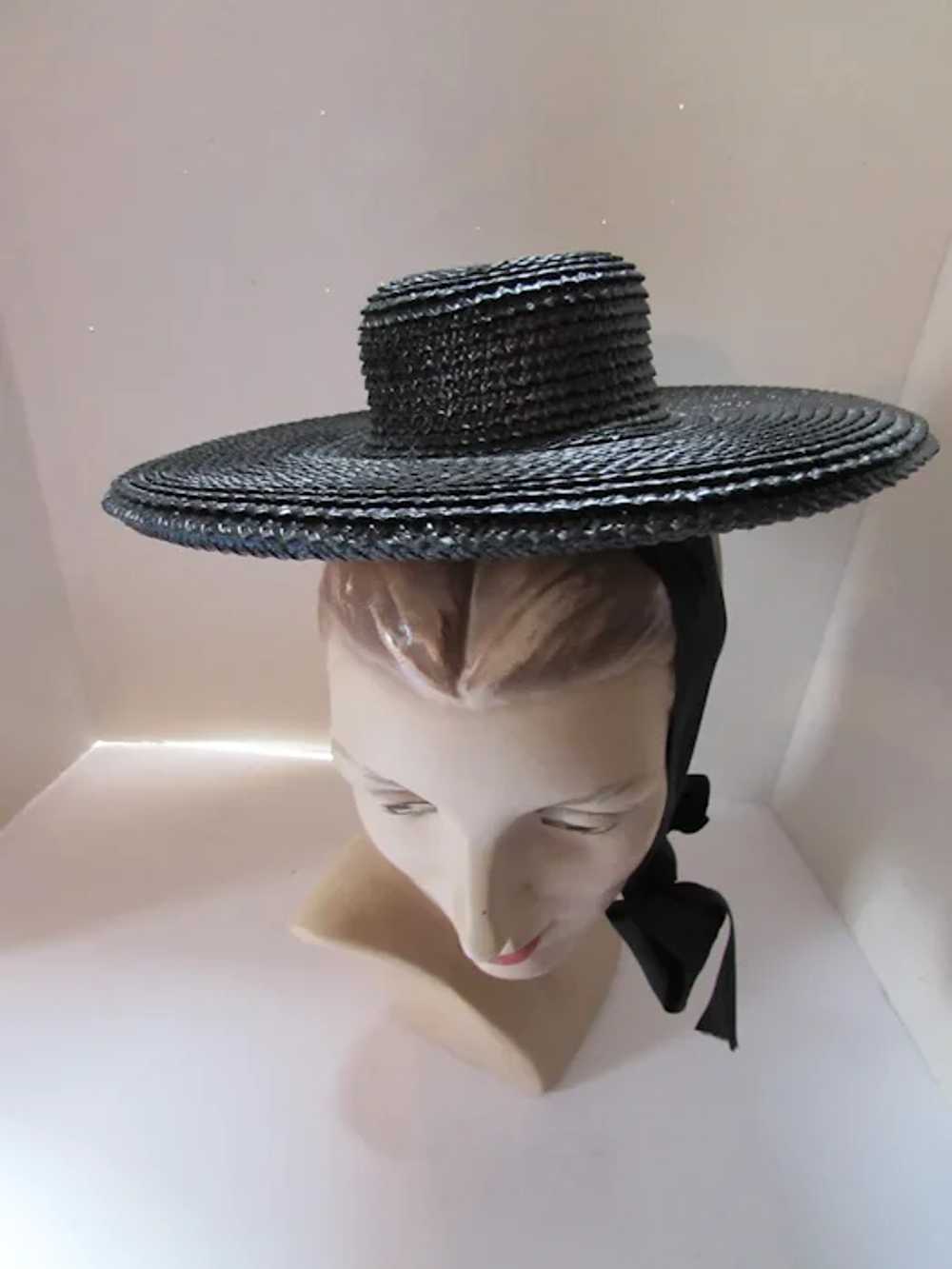 SALE Cute Mid Century Black Straw Hat Tiny Round … - image 5
