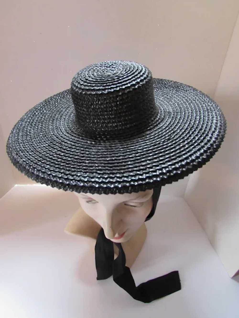 SALE Cute Mid Century Black Straw Hat Tiny Round … - image 6