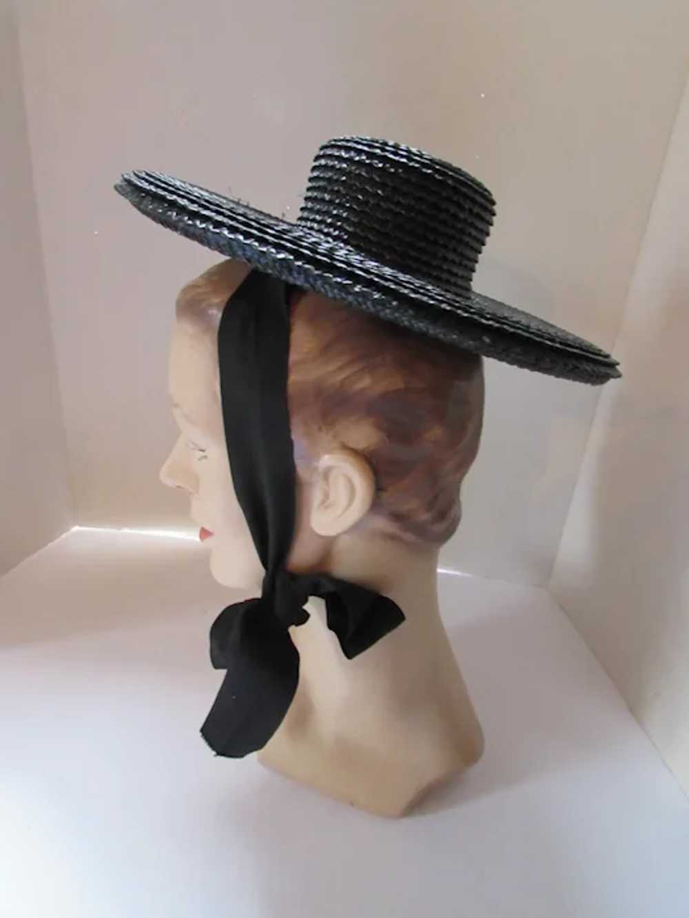 SALE Cute Mid Century Black Straw Hat Tiny Round … - image 7