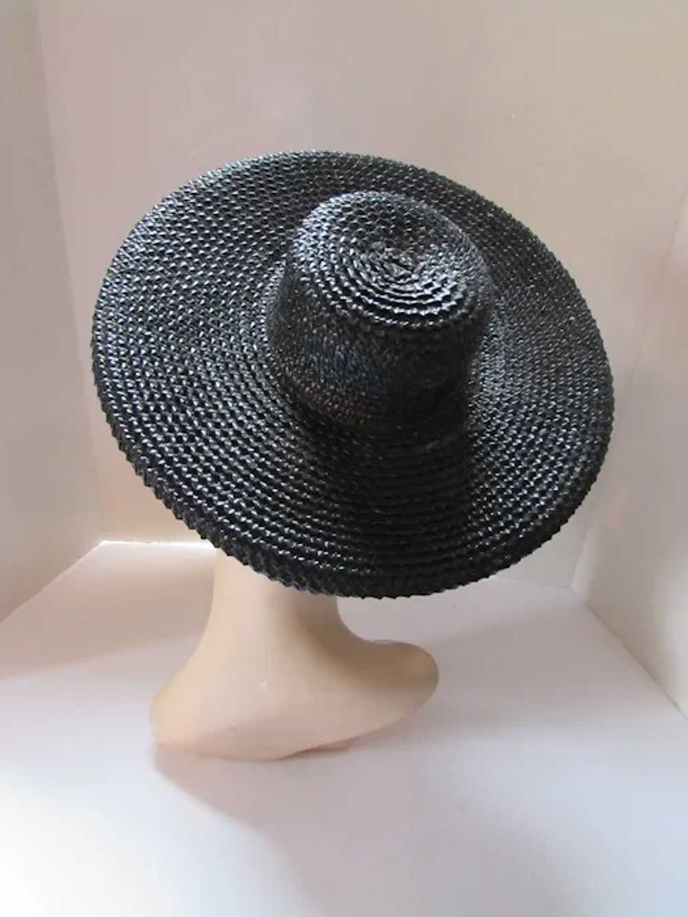 SALE Cute Mid Century Black Straw Hat Tiny Round … - image 8
