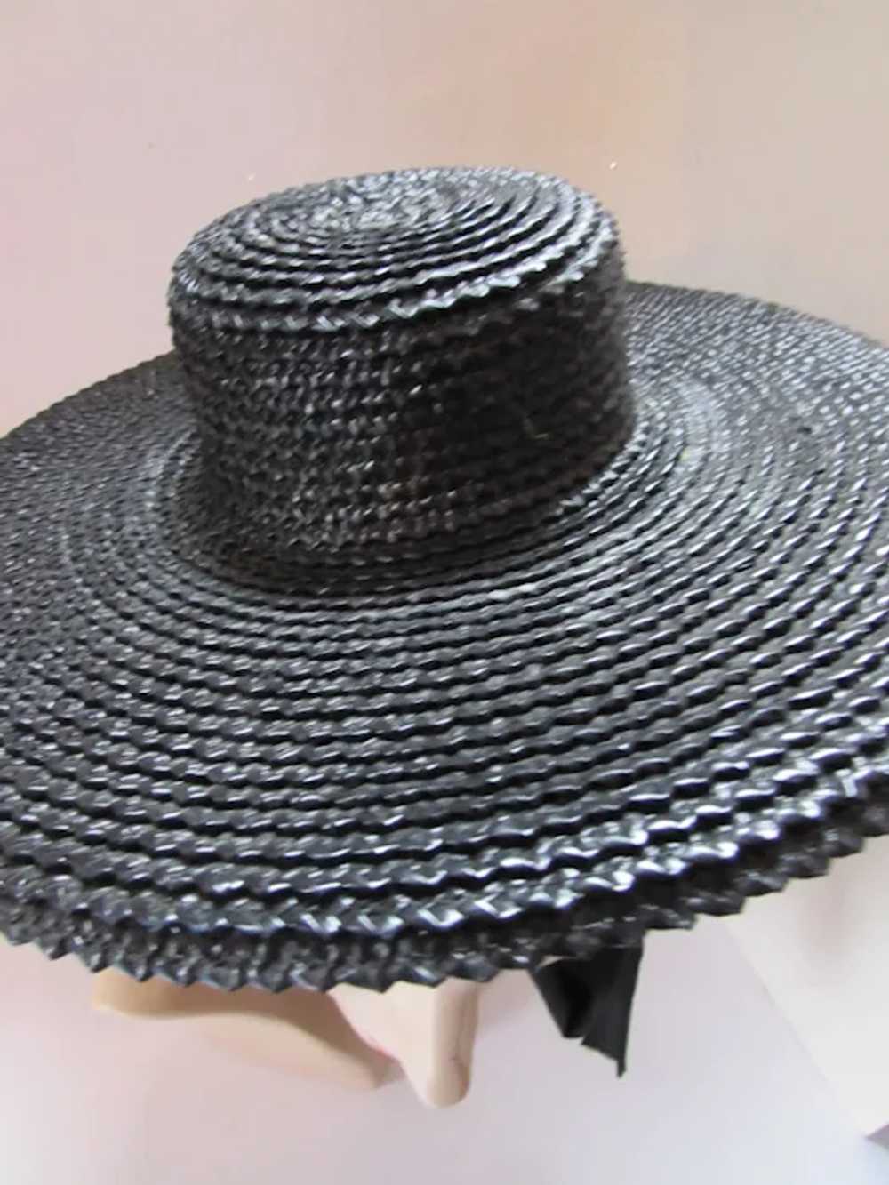 SALE Cute Mid Century Black Straw Hat Tiny Round … - image 9