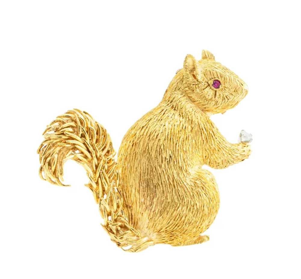 Diamond Ruby Yellow Gold Squirrel Clip Brooch - image 2