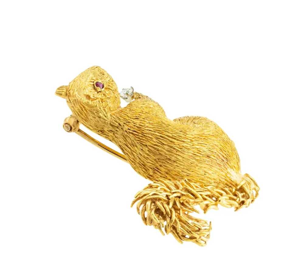 Diamond Ruby Yellow Gold Squirrel Clip Brooch - image 4