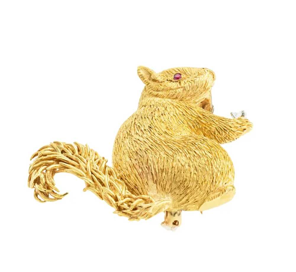 Diamond Ruby Yellow Gold Squirrel Clip Brooch - image 5