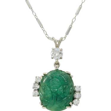 Mid-Century 21.17 CTW Carved Emerald Diamond 14 K… - image 1
