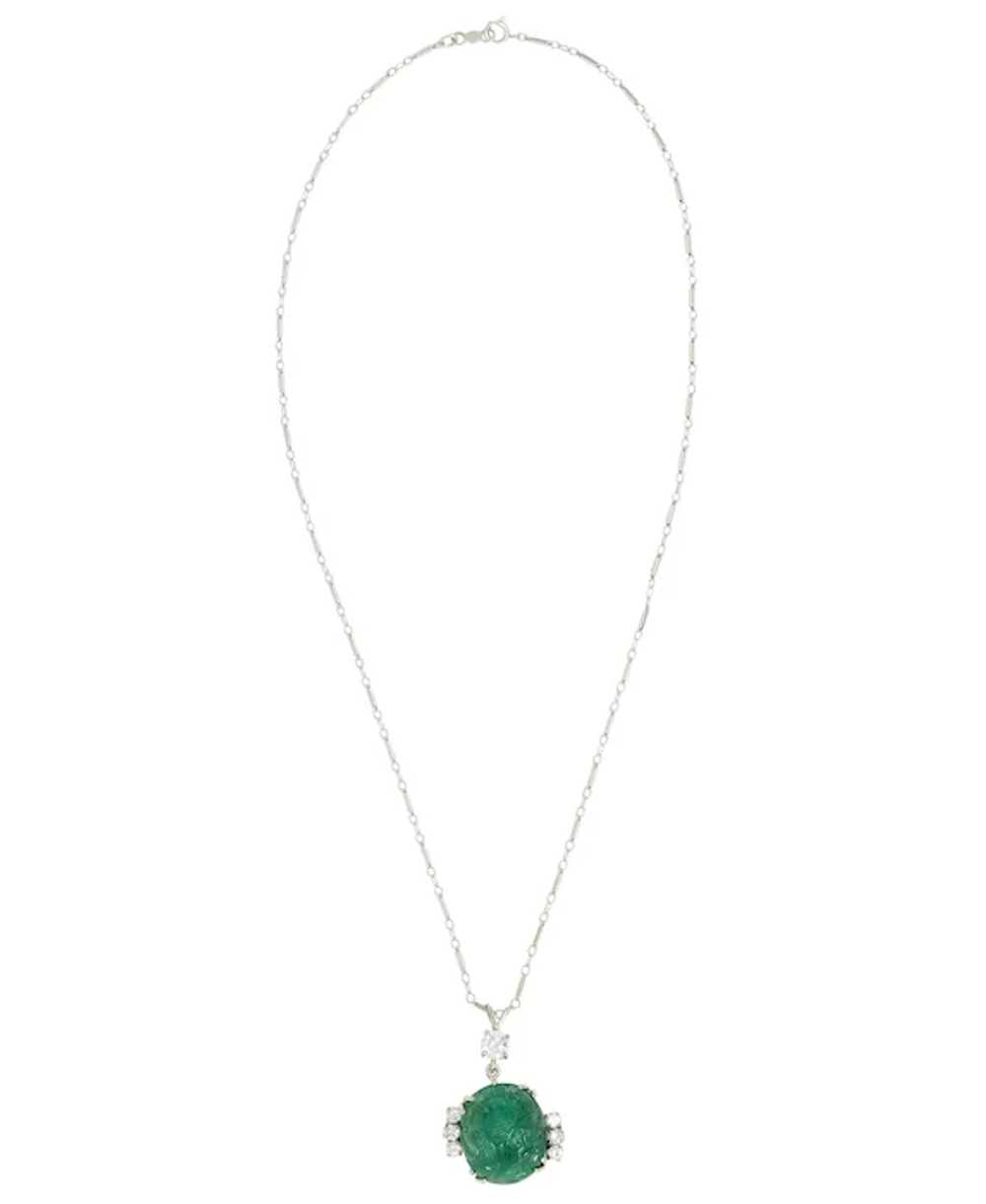 Mid-Century 21.17 CTW Carved Emerald Diamond 14 K… - image 2