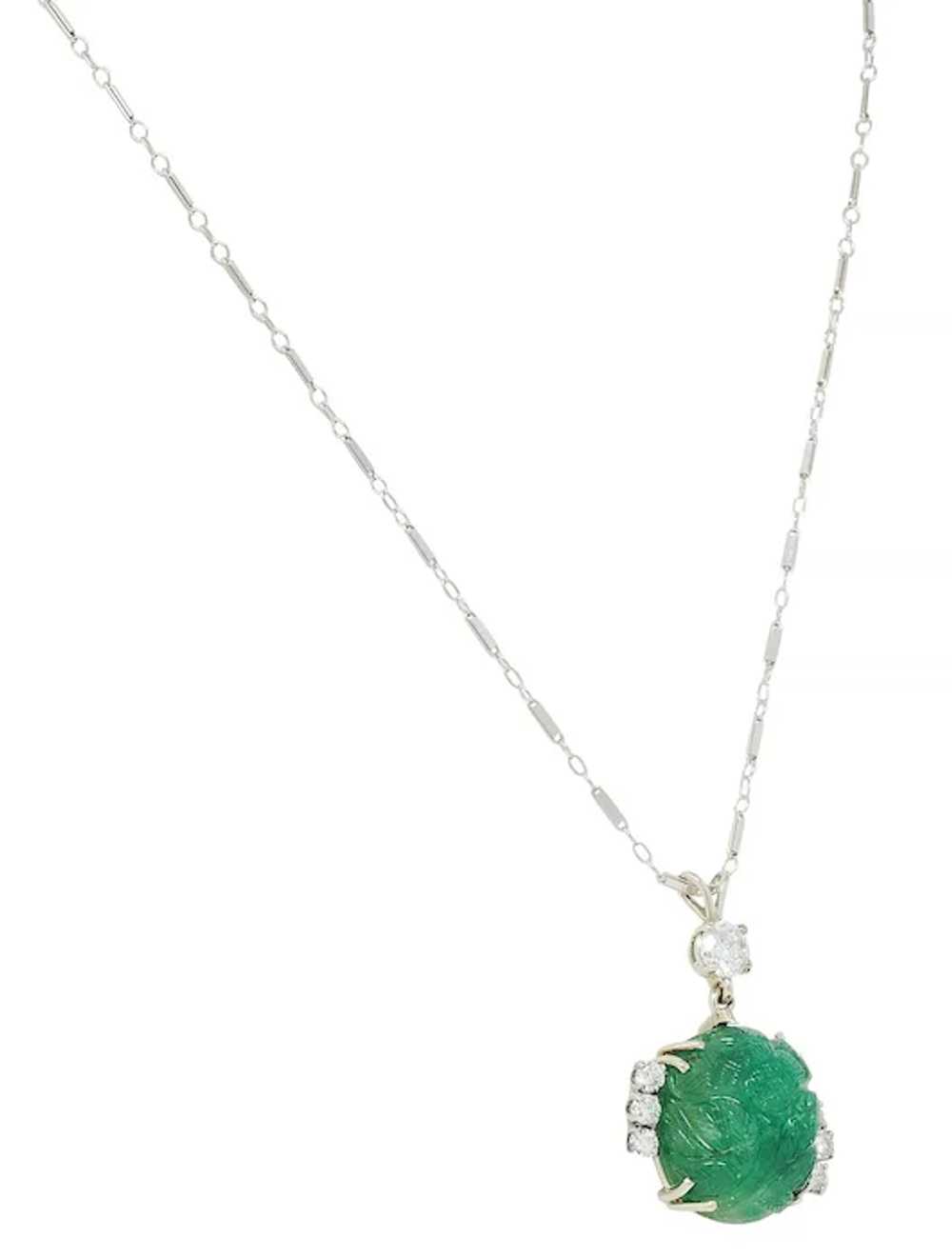 Mid-Century 21.17 CTW Carved Emerald Diamond 14 K… - image 4