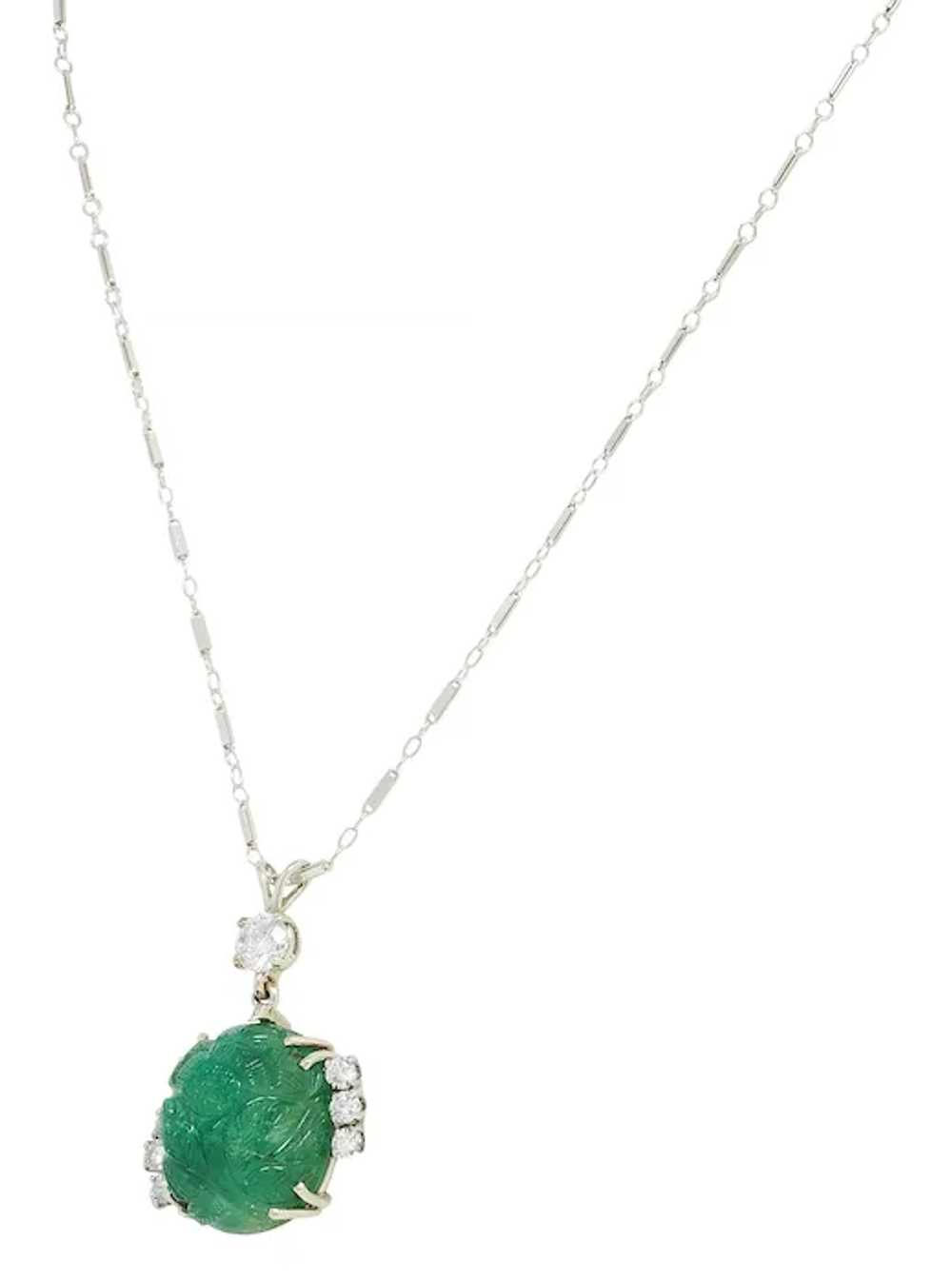 Mid-Century 21.17 CTW Carved Emerald Diamond 14 K… - image 6