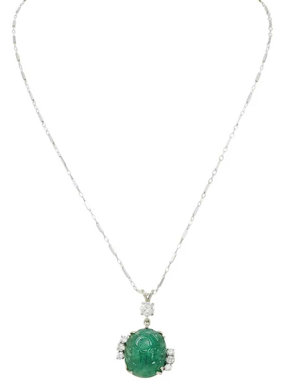 Mid-Century 21.17 CTW Carved Emerald Diamond 14 K… - image 9