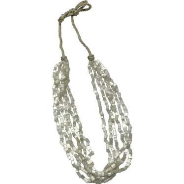 Vintage white glass beaded multi strand necklace - image 1