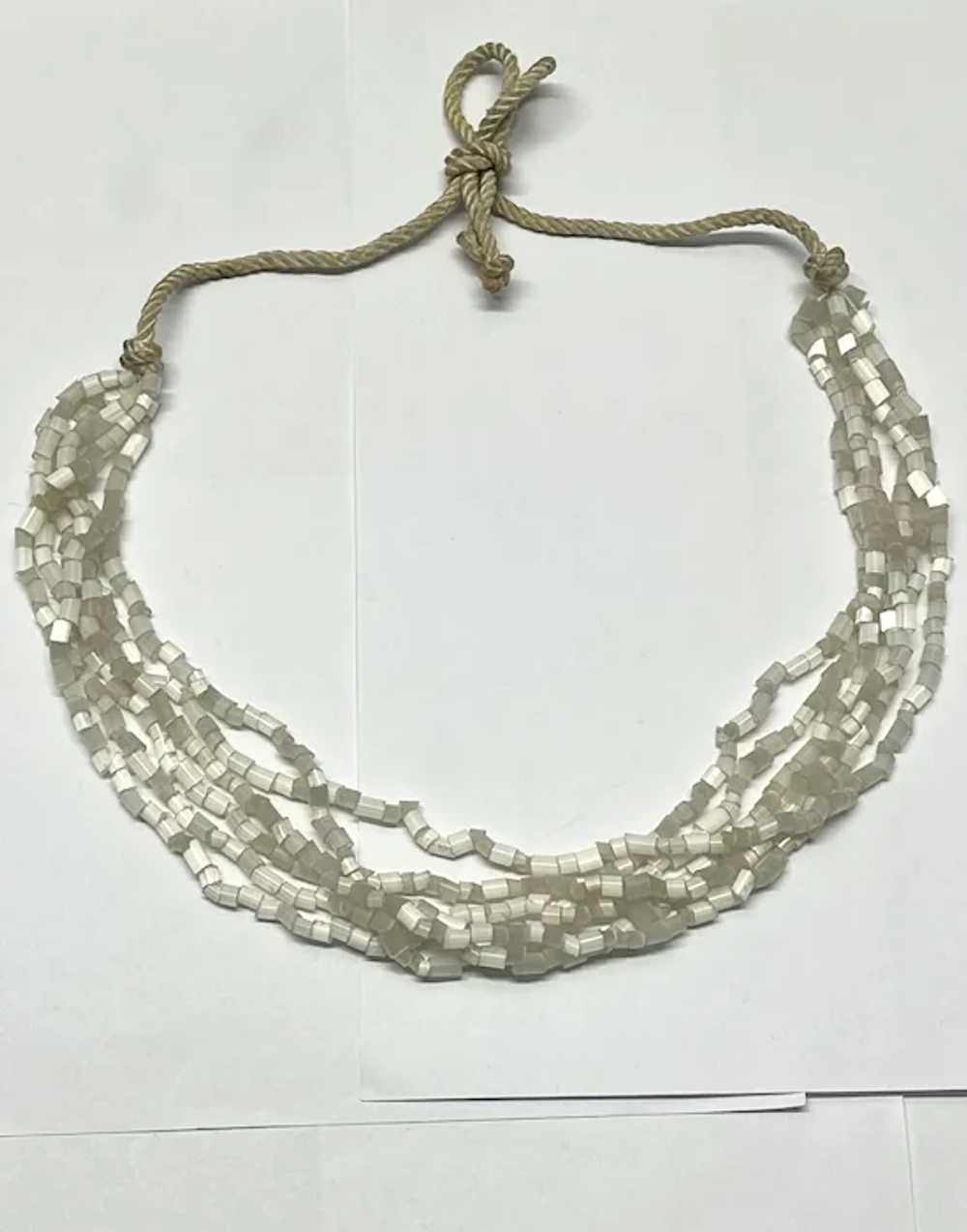 Vintage white glass beaded multi strand necklace - image 2