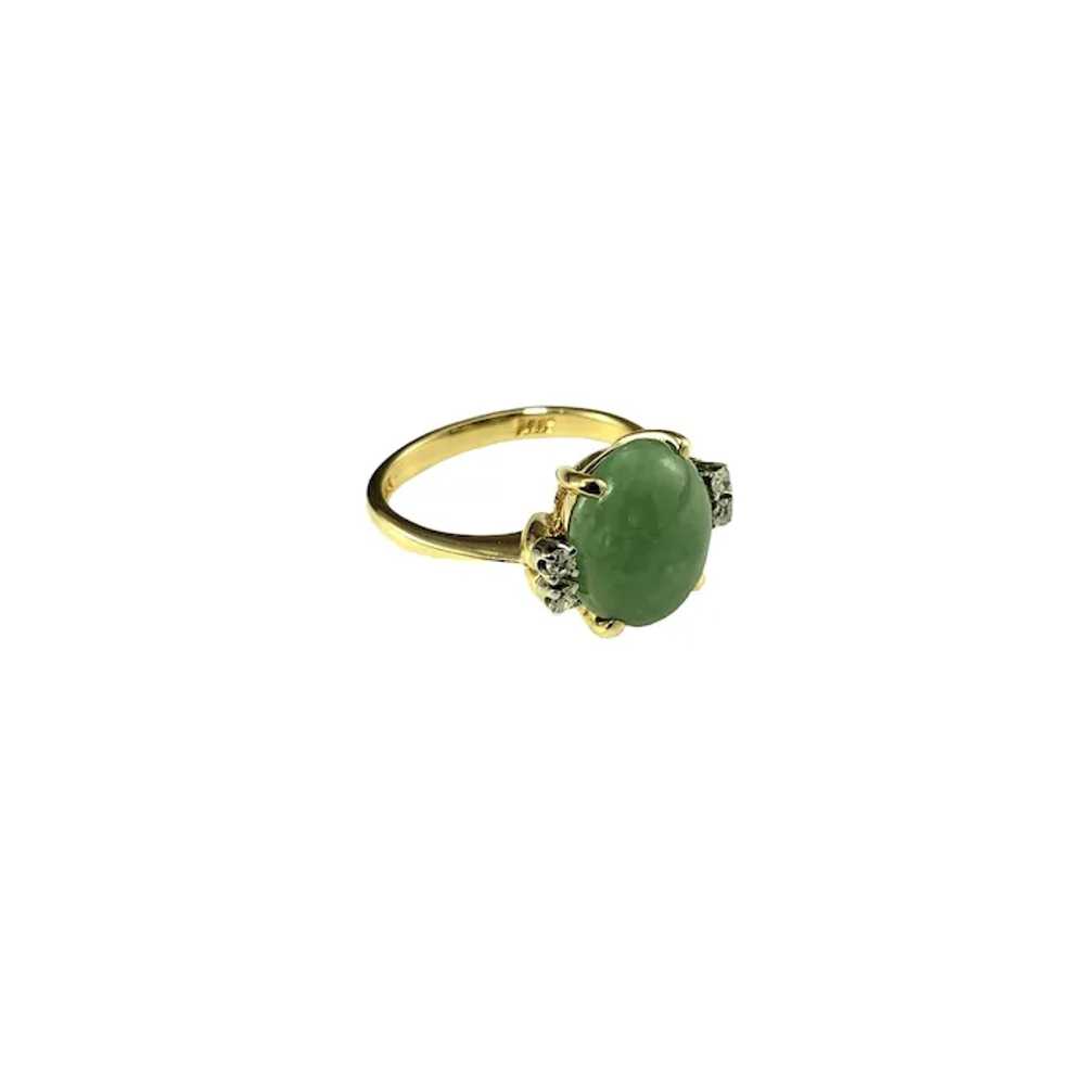 14K Yellow Gold Jade & Diamond Ring Size 6.75 Cer… - image 3