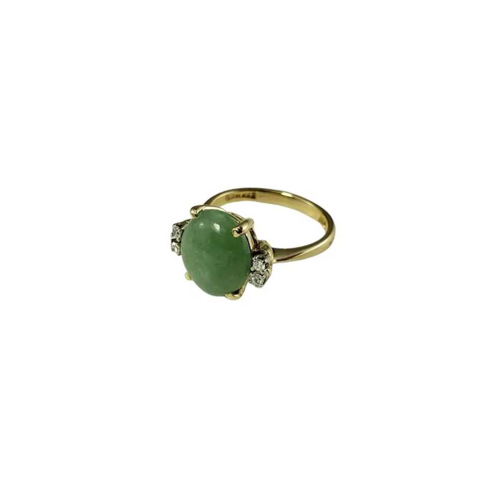 14K Yellow Gold Jade & Diamond Ring Size 6.75 Cer… - image 4