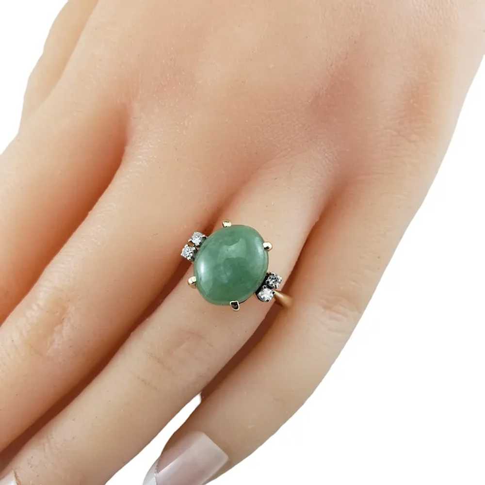 14K Yellow Gold Jade & Diamond Ring Size 6.75 Cer… - image 6