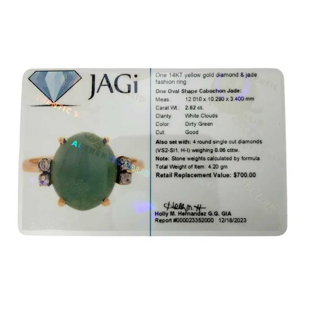14K Yellow Gold Jade & Diamond Ring Size 6.75 Cer… - image 8
