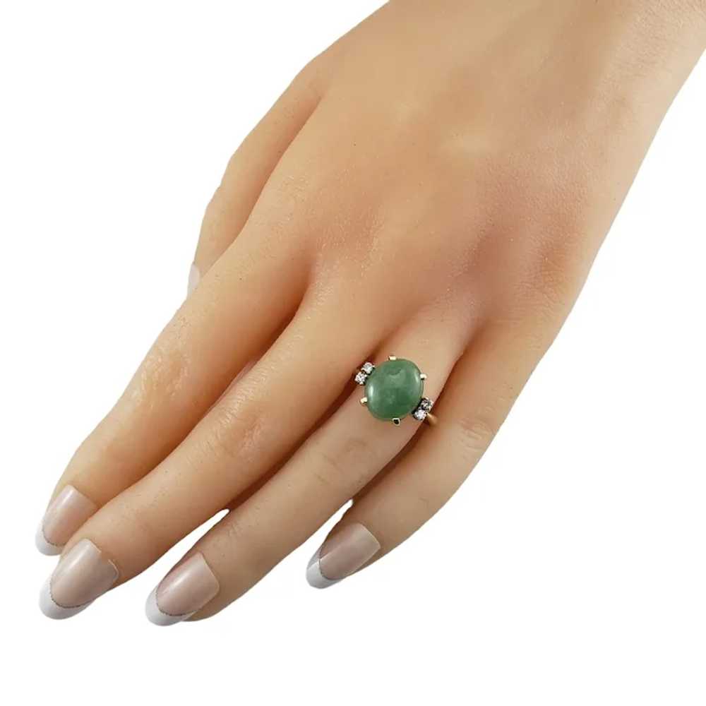 14K Yellow Gold Jade & Diamond Ring Size 6.75 Cer… - image 9