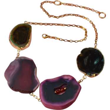 Druzy choker necklace, burgundy agate slice neckla