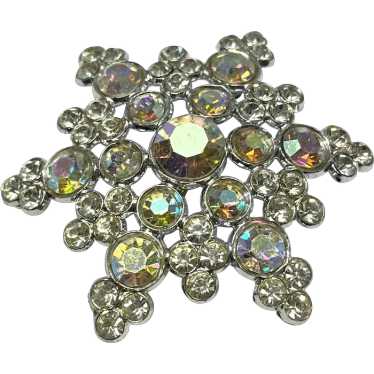 Vintage rhinestone snowflake brooch pin - image 1