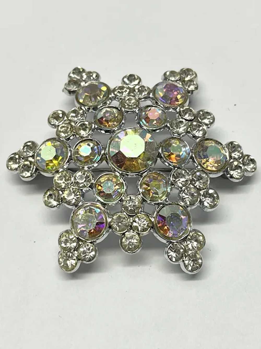 Vintage rhinestone snowflake brooch pin - image 2