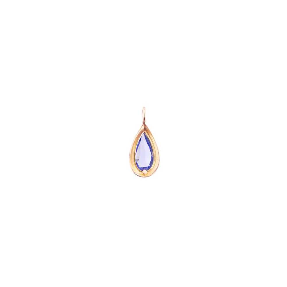 14K Gold Blue Tear Drop Charm - image 2