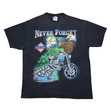 Vintage T Shirt - EasyRiders 1992 Just Brass XL Black Eagle Fire American  Flag