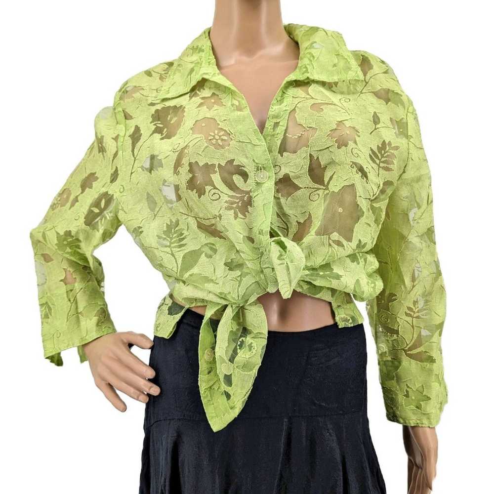 Vintage 2000s y2k Erin London Bright Green Shirt … - image 1