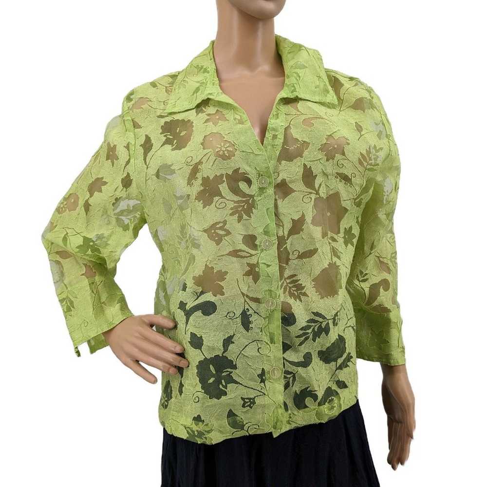 Vintage 2000s y2k Erin London Bright Green Shirt … - image 3