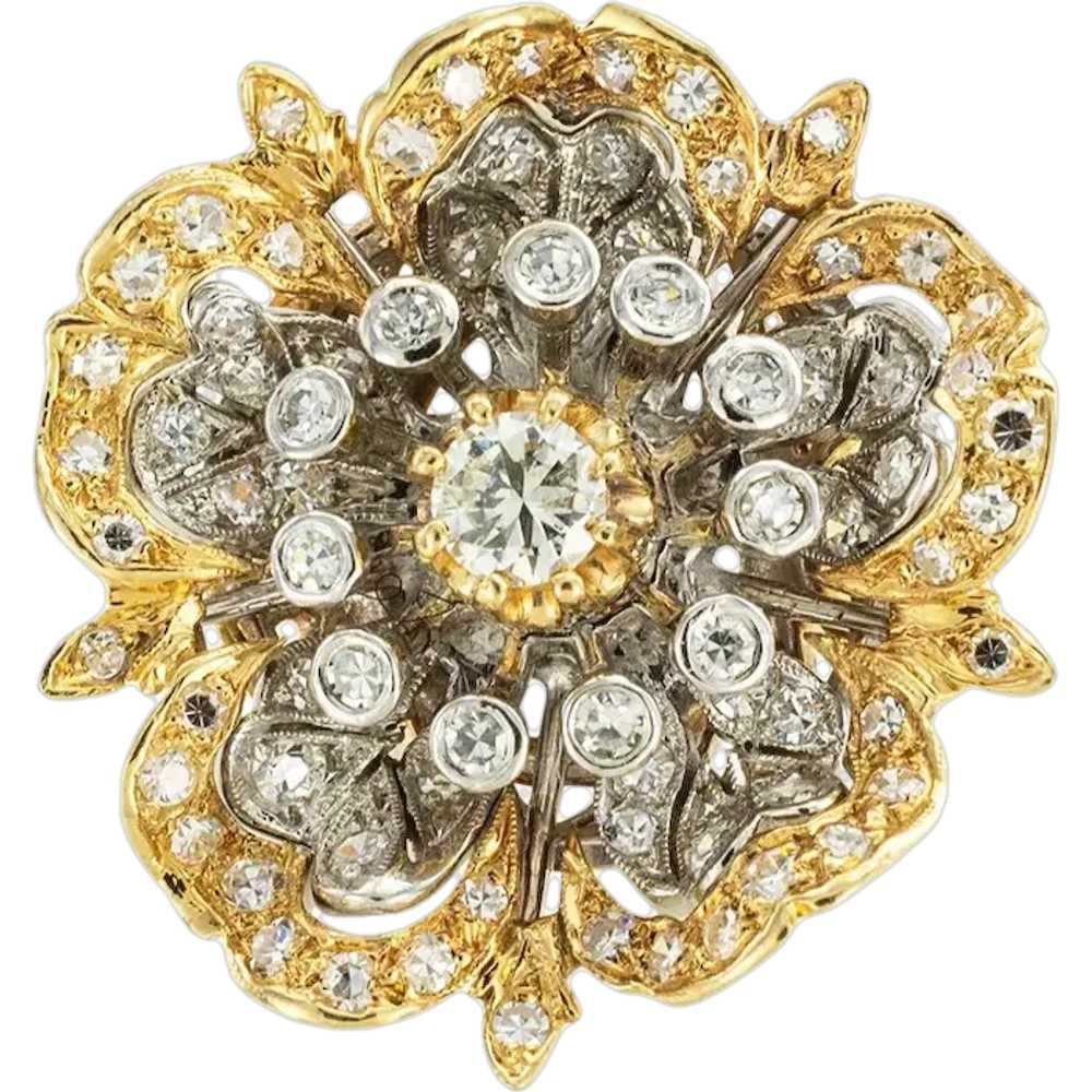 Diamond Gold Camellia Flower Cocktail Ring - image 1