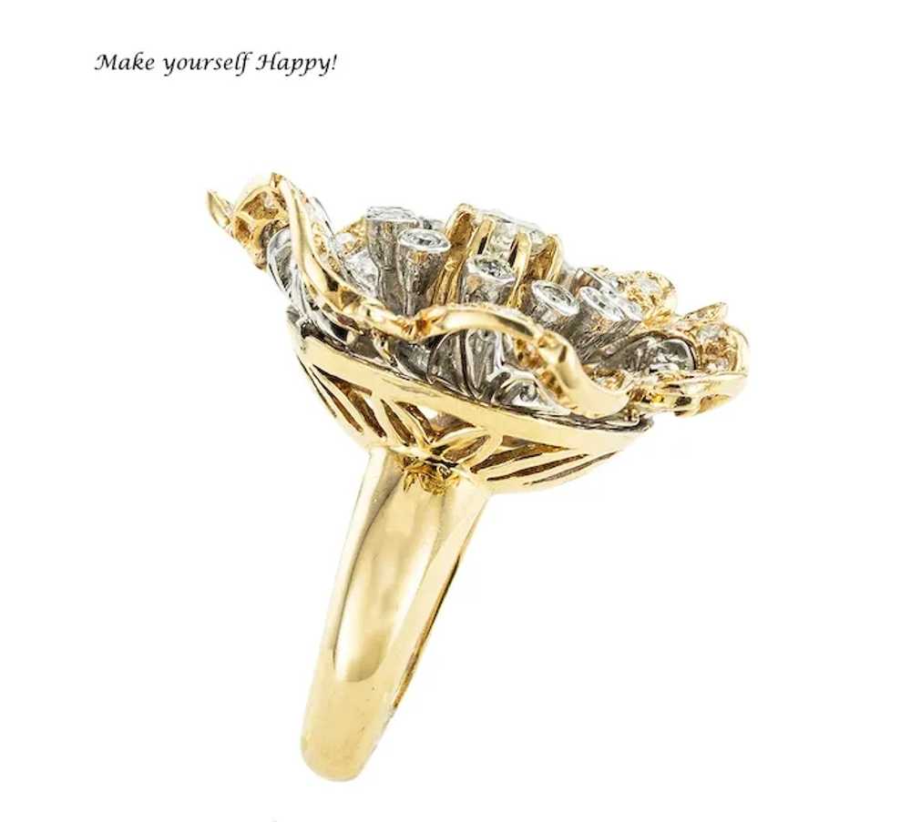 Diamond Gold Camellia Flower Cocktail Ring - image 2