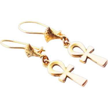 Vintage Egyptian ANKH Earrings Key Of Life solid … - image 1