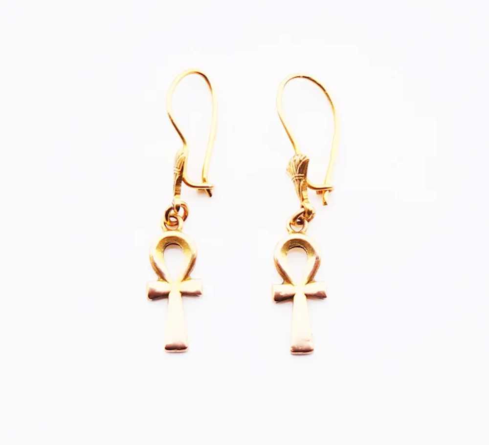 Vintage Egyptian ANKH Earrings Key Of Life solid … - image 2