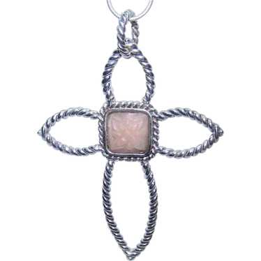 Barse Sterling Silver Carved Quartz Floral Cross P