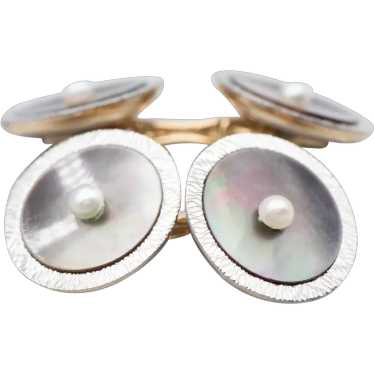 Antique Abalone Shell and Seed Pearl Cufflinks