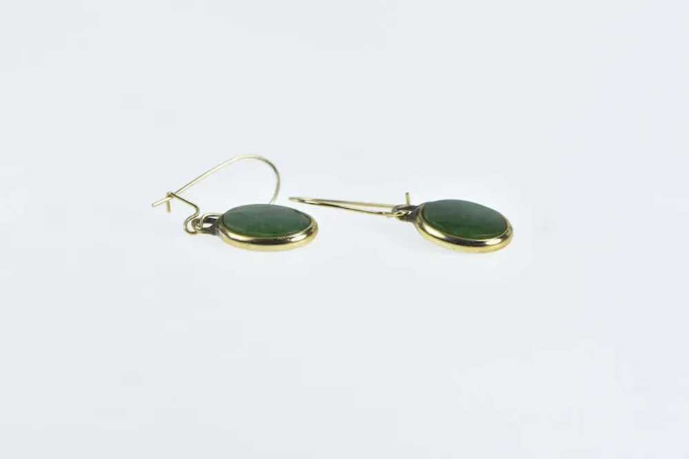 14K Oval Nephrite Cabochon Vintage Dangle Earring… - image 3