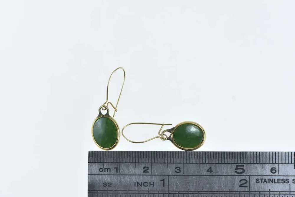 14K Oval Nephrite Cabochon Vintage Dangle Earring… - image 4